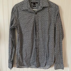 Michael Kors Blue Floral Long Sleeve Button Up